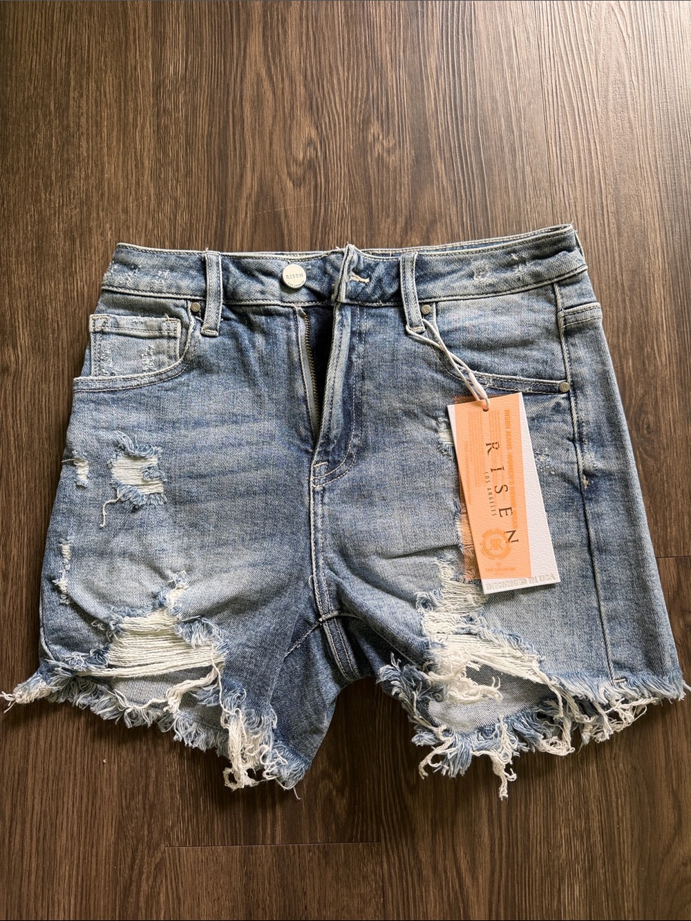 RISEN Distressed Light Blue Denim Cutoff Shorts